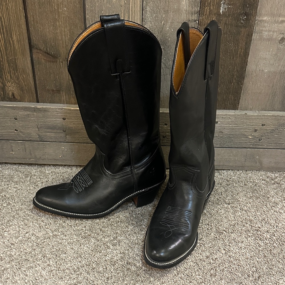 Frye Vintage Men’s Black Leather Western Cowboy Boots Made in USA Size 9